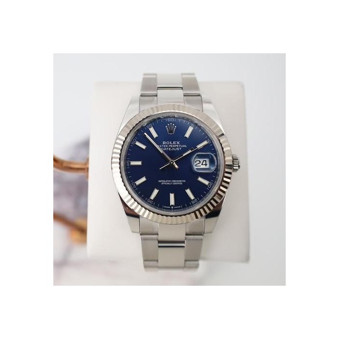 Rolex Datejust41mm Fluted Bezel Stainless Steel Blue Index Dial Oyster Bracelet 126334