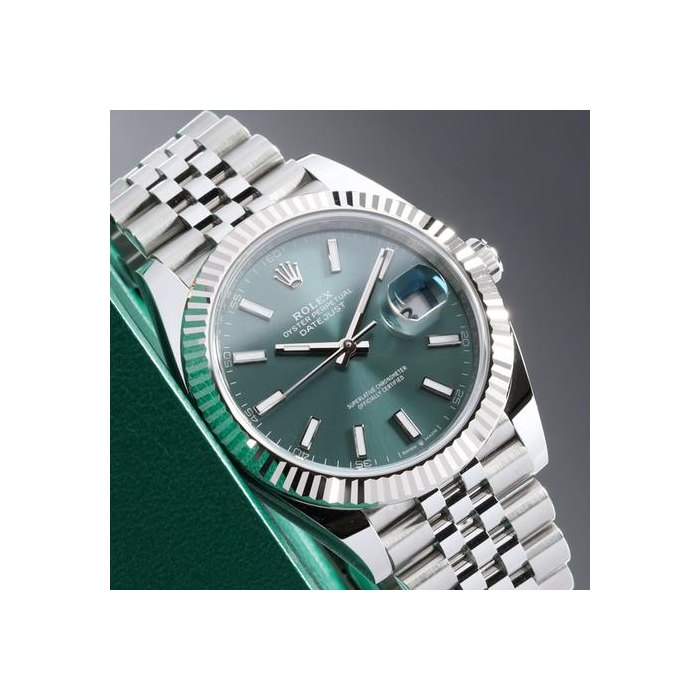 Rolex Datejust2025 41mm Steel Green Dial Fluted Bezel 18K White Gold Jubilee 126334