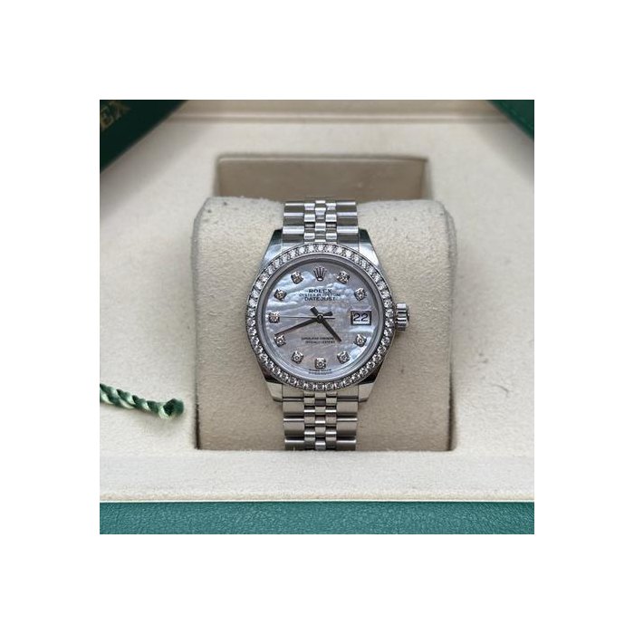 Rolex Lady-DatejustMother of Pearl Diamond Dial Diamond Bezel Stainless Steel Jubilee Bracelet Ref. 279384RBR
