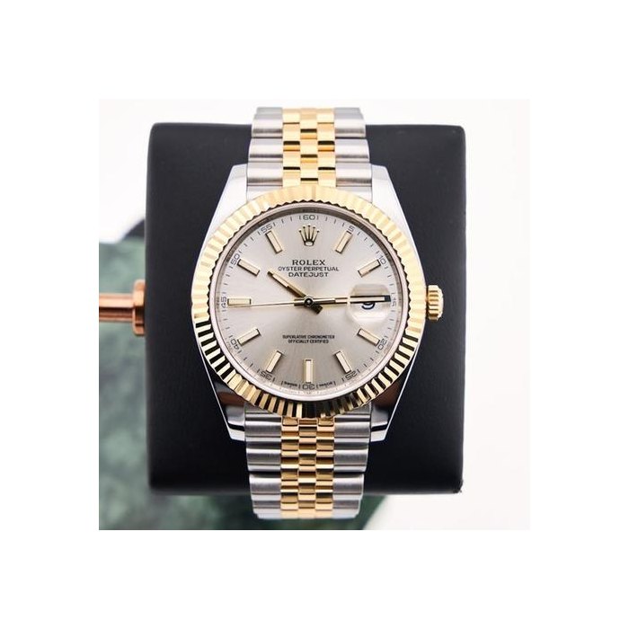 Rolex Datejust41mm Fluted Bezel Steel/Yellow Gold Silver Index Jubilee Bracelet 126333