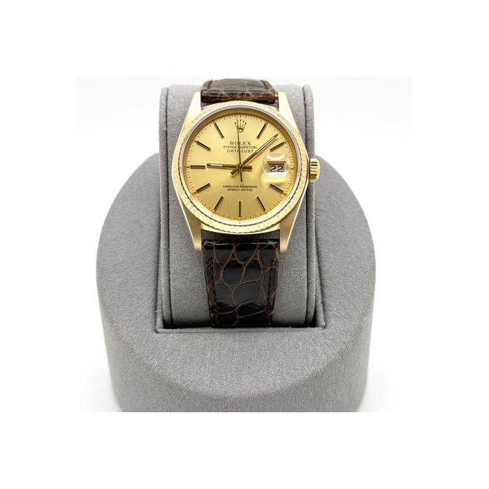 Rolex Datejust16018 36mm Champagne Dial 18k Yellow Gold Leather Strap