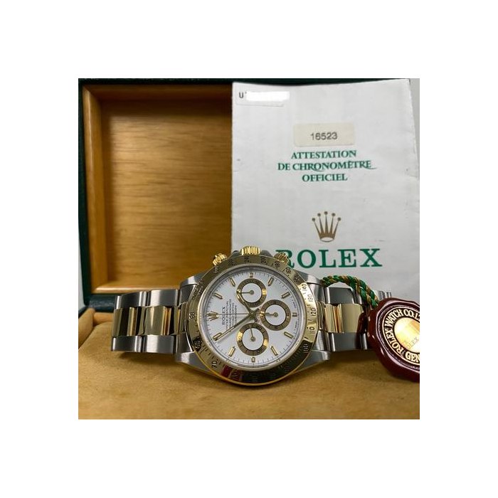 Rolex DaytonaVery Good Condition 1998 Daytona 2-Tone White Dial Zenith Movement 16523 FULL SET Steel & Yellow Gold