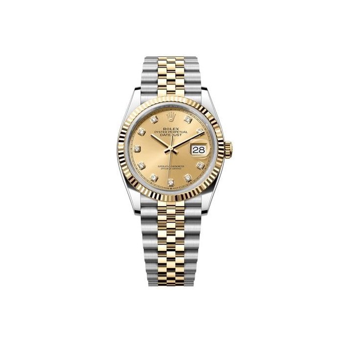 Rolex Datejust36mm Champagne Diamond Dial Steel Gold Jubilee Watch 126233