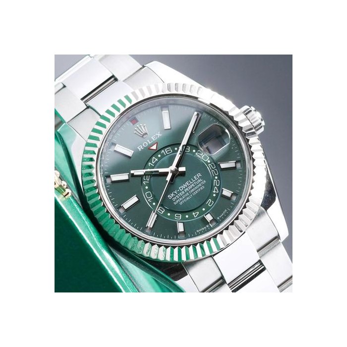 Rolex Sky-DwellerComplete 42mm Oystersteel Mint Green Dial White Gold Fluted Bezel Oyster 336934