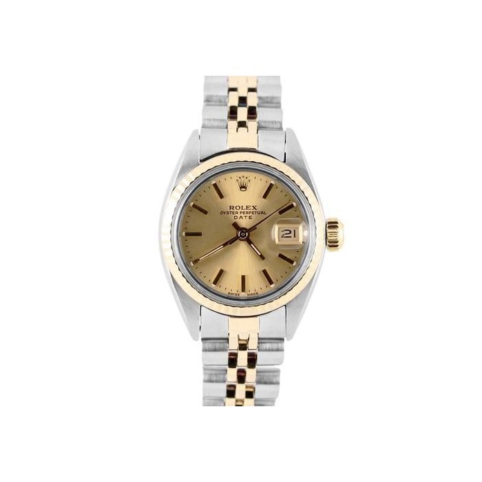 RolexVINTAGE Rolex Oyster Perpetual Date Two-Tone 18k Gold Champagne 26mm 6917 Watch