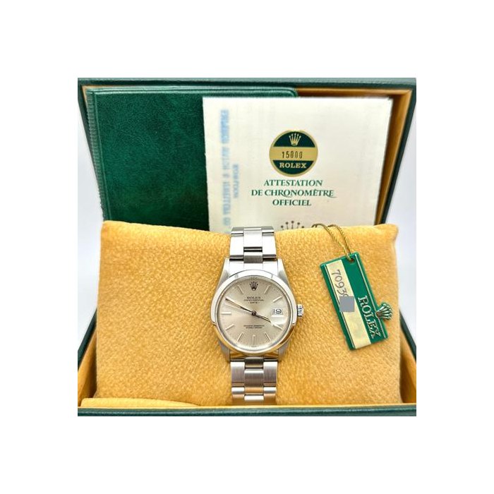 Rolex Oyster PerpetualDate 15000 34mm Silver Dial Stainless Steel Box Paper