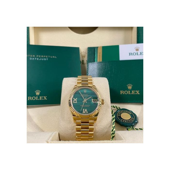 Rolex DatejustLike NEW 2018 Datejust 31 President Yellow Gold Malachite Dial 278278 FULL SET