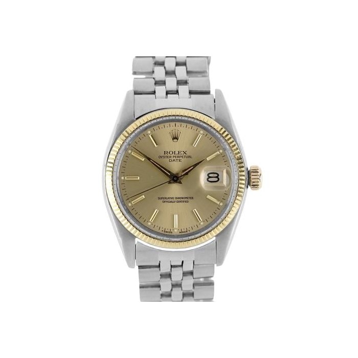 Rolex Oyster PerpetualVINTAGE Rolex Oyster Perpetual DATE Steel Gold Fluted Champagne 34mm 1505 Watch