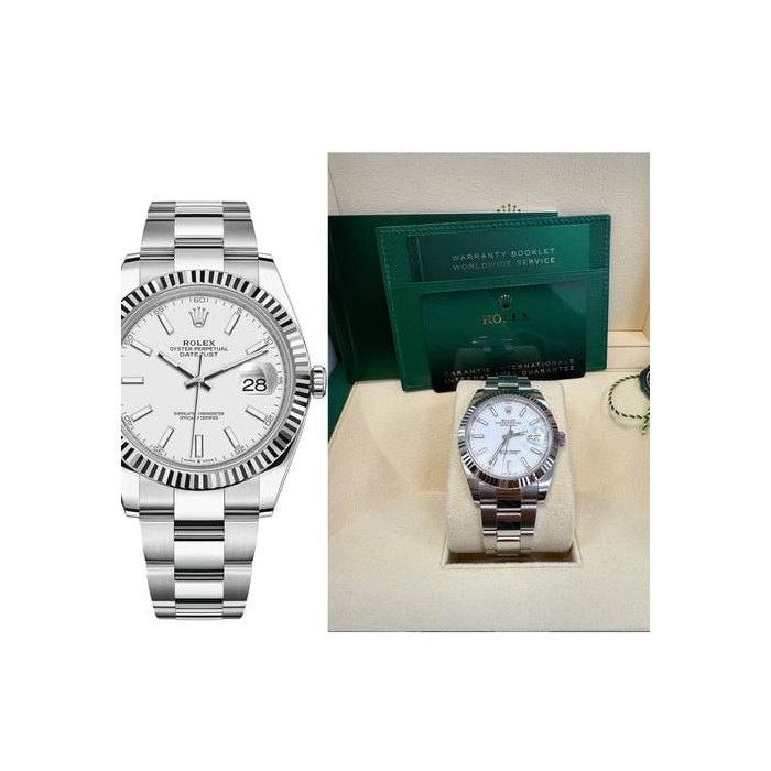 Rolex Datejust41 Fluted Bezel White Index Dial Oyster Bracelet 126334