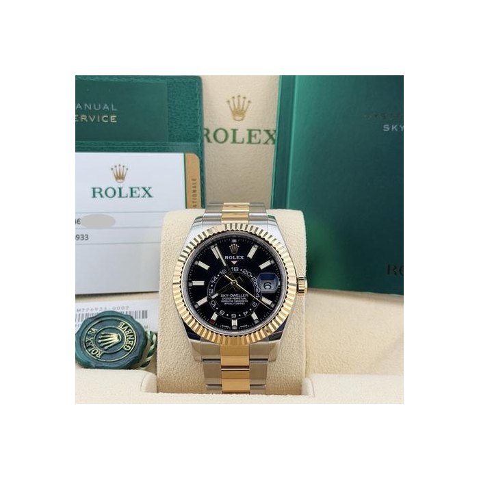 Rolex Sky-Dweller326933 42mm Black Dial 18k Yellow Gold Steel Box Paper