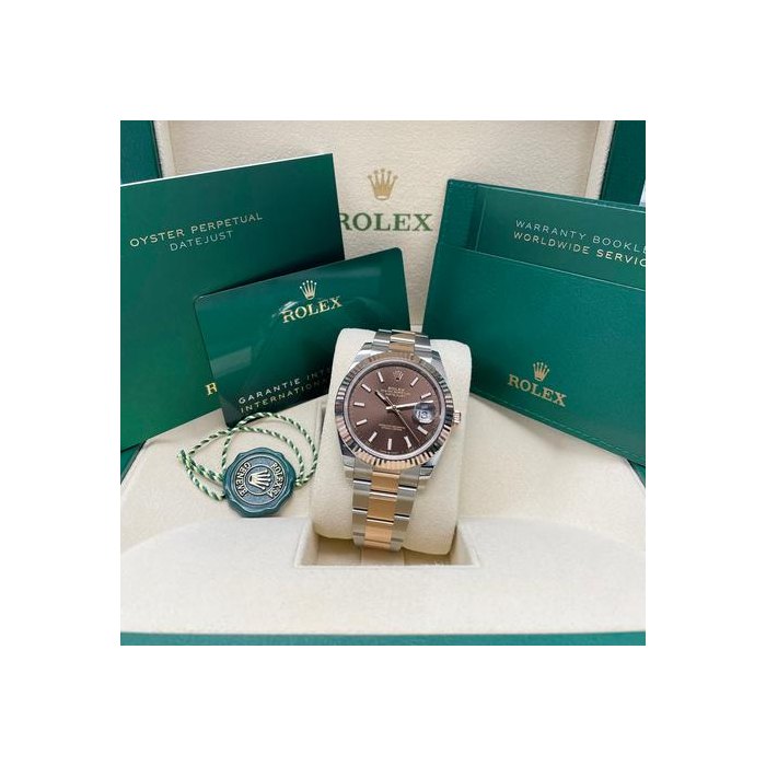 Rolex DatejustUNWORN Datejust 41mm 126331 Two Tone Rose Gold Oyster Bracelet Chocolate Index Dial Full Set Unworn Complete Box & Papers