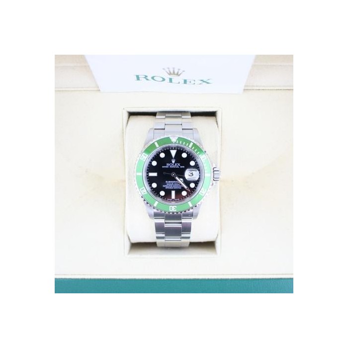 Rolex Submariner Date2004 Submariner Kermit 16610LV Black Dial Flat 4 SS Oyster W Papers 40mm