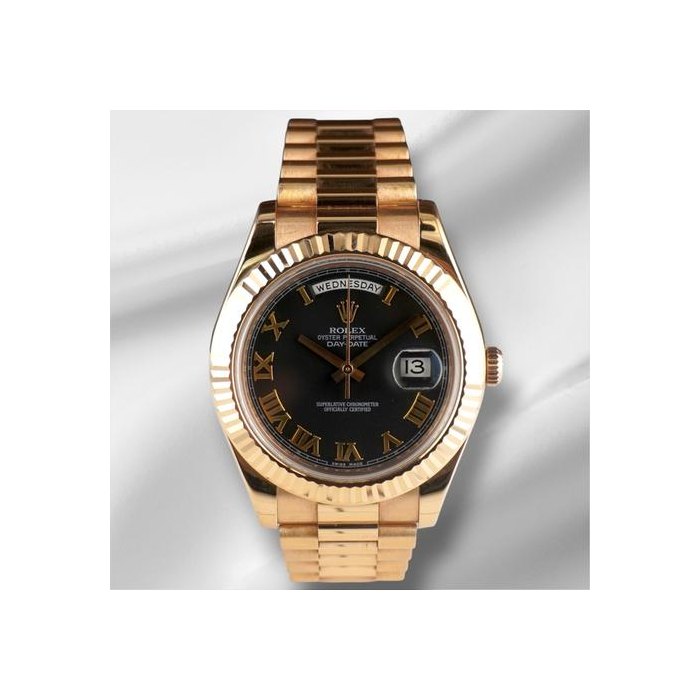 Rolex Day-Date II41mm Rose Gold Black Dial President Bracelet Men's Watch 218235