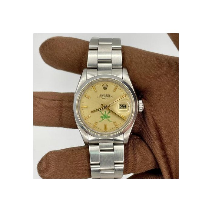 Rolex Oyster Perpetual1975 Rolex Oyster Perpetual Date Green Khanjar for Sultanate of Oman 34mm Stainless Steel 1500