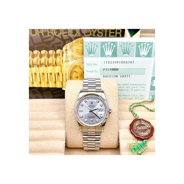 Rolex Day-DatePresident Day Date 118239 Rhodium Diamond Dial 18K White Gold Box Papers