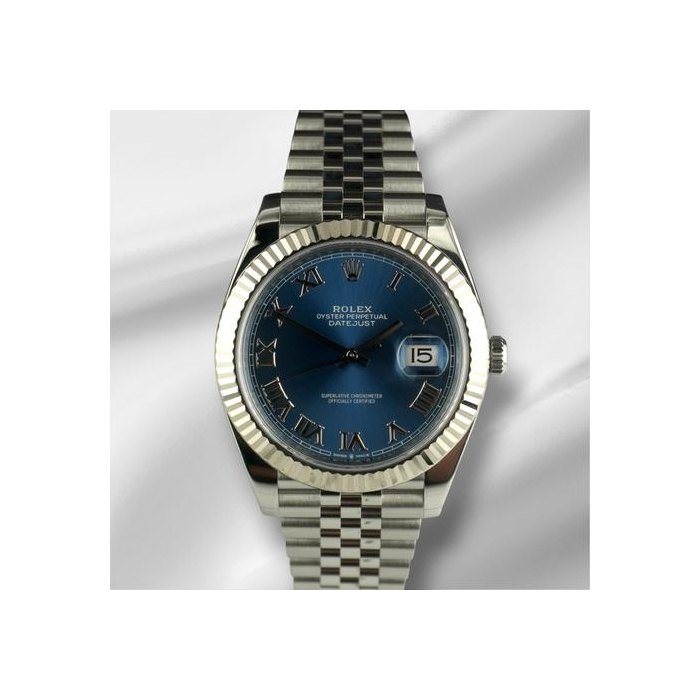 Rolex Datejust41mm Steel White Gold Blue Roman Dial Men's Watch 126334