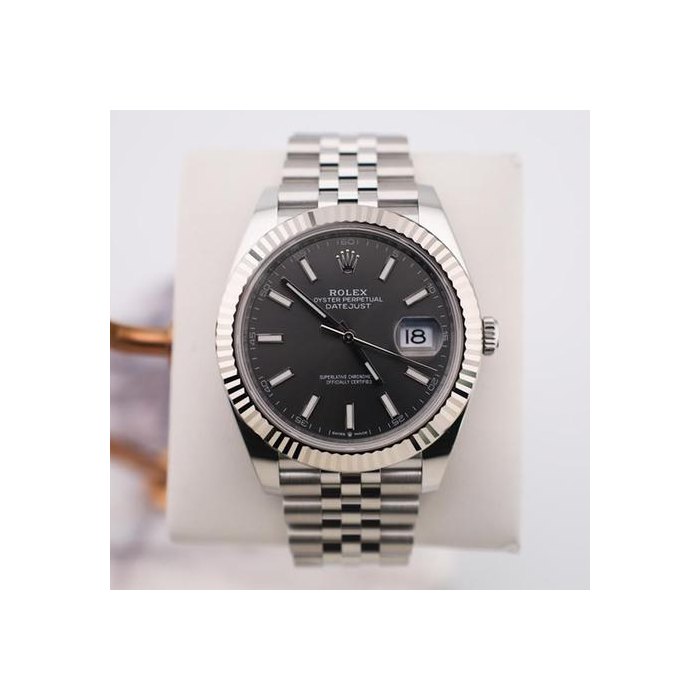 Rolex Datejust41mm Fluted Bezel Stainless Steel Rhodium Index Dial Jubilee Bracelet 126334