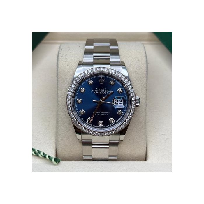 Rolex Datejust36 NEW 2025 Blue Diamond Dial Stainless Steel Diamond Bezel Oyster Bracelet Ref. 126284RBR