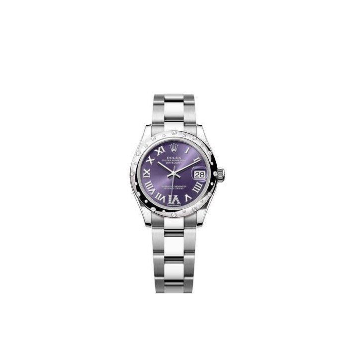 Rolex Datejust31 Purple Aubergine Roman Diamond Dial Stainless Steel Scatter Diamond Oyster Ref. 278344RBR