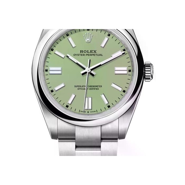 Rolex Oyster Perpetual41mm Pistachio Green Dial Stainless Steel Men's Watch 134300-0006 Complete Full Set w Rolex Case Stickers