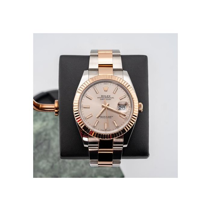 Rolex Datejust41mm Fluted Bezel Steel/Rose Gold Sundust Index Dial Oyster Bracelet 126331