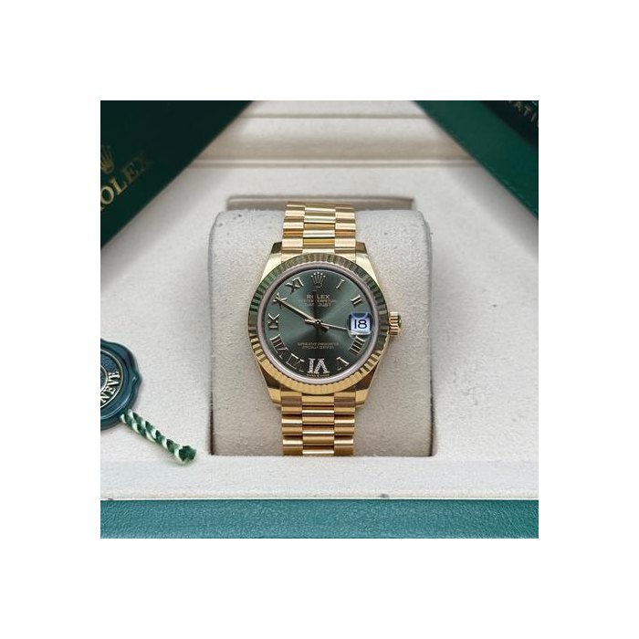 Rolex Datejust31 Green Roman Diamond 6 Dial Fluted Bezel 18K Gold President Bracelet Ref. 278278