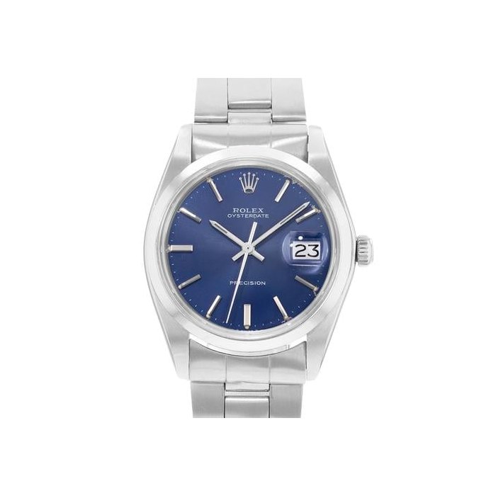 Rolex Oysterdate PrecisionOyster Precision 6694 34mm Blue Index Steel Manual Winding Mens Watch 1974