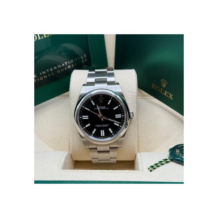 Rolex Oyster Perpetual41 Black Index Dial Stainless Steel Smooth Bezel Oyster Bracelet Ref. 124300