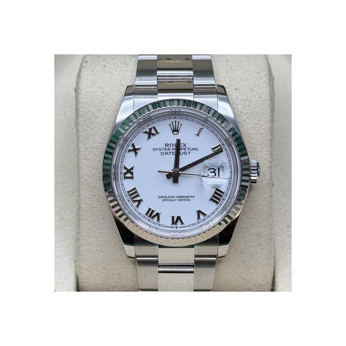 Rolex Datejust36 NEW 2025 White Roman Dial Stainless Steel Fluted Bezel Oyster Bracelet Ref. 126234