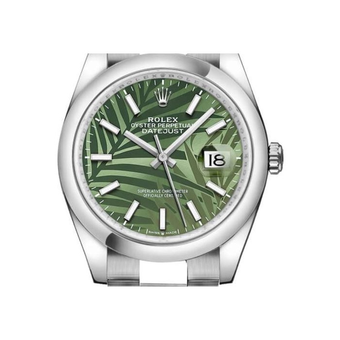 Rolex Datejust36mm Olive Green Palm Motif Dial Stainless Steel Midsize Watch 126200-0020 Complete Full Set