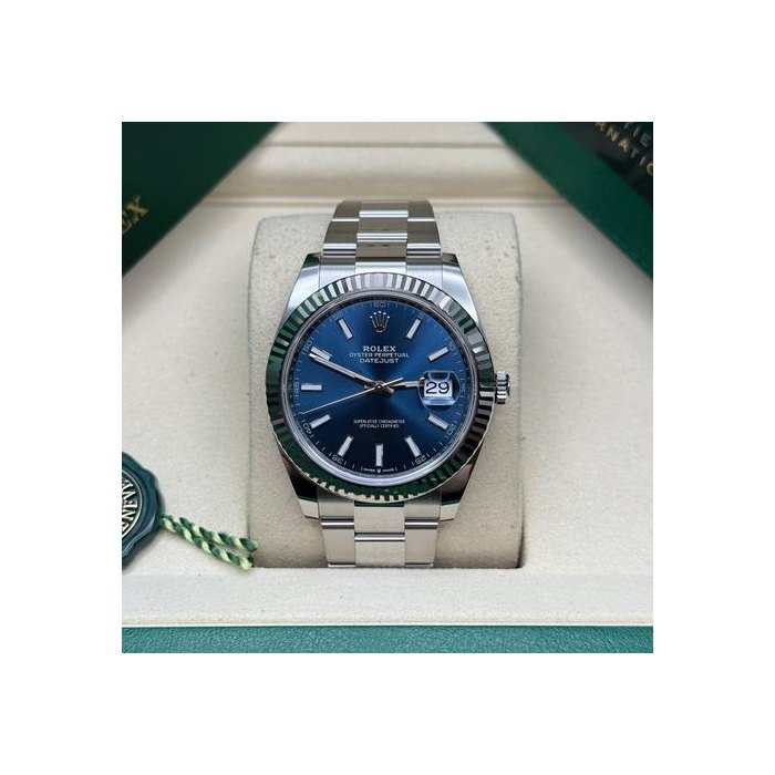 Rolex Datejust41 Blue Index Dial Stainless Steel Fluted Bezel Oyster Bracelet Ref. 126334