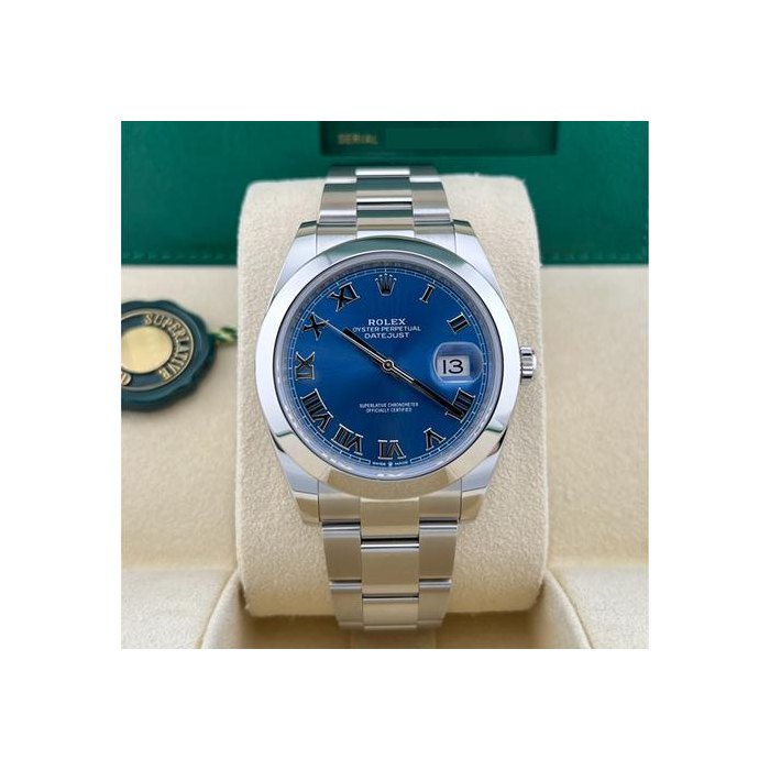 Rolex DatejustIn Stock 126300 2024 Datejust 41 Blue Azzurro Roman Dial Oyster Bracelet