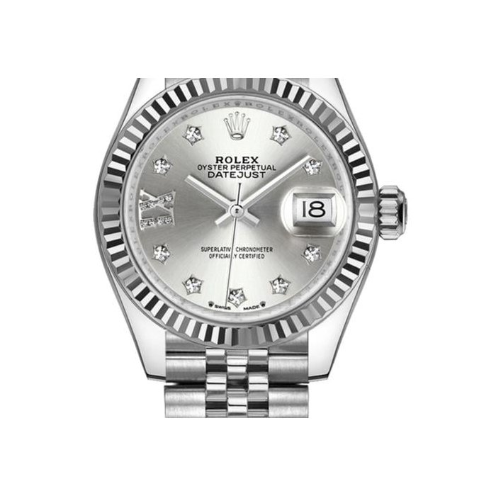 Rolex Lady-Datejust28mm White Gold Fluted Bezel Stainless Steel Women's Watch 279174-0021 Complete Full Set