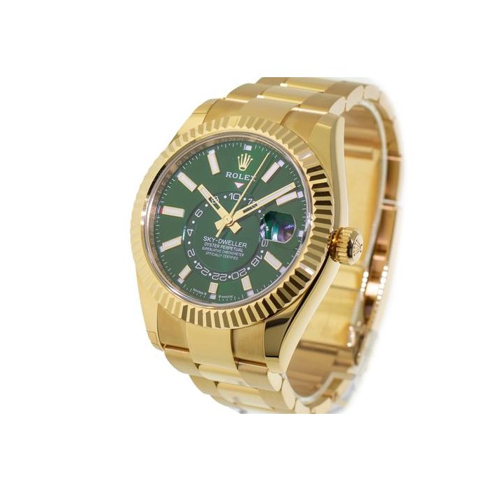 Rolex Sky-Dweller42mm Yellow Gold Green Index Dial & Fluted Bezel 336938 All Factory Brand new Full Set