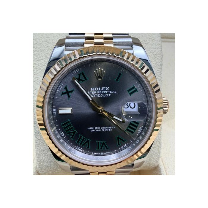 Rolex Datejust41mm full links Wimbledon dial 18kt gold stainless fluted jubilee warranty Ref. 126333