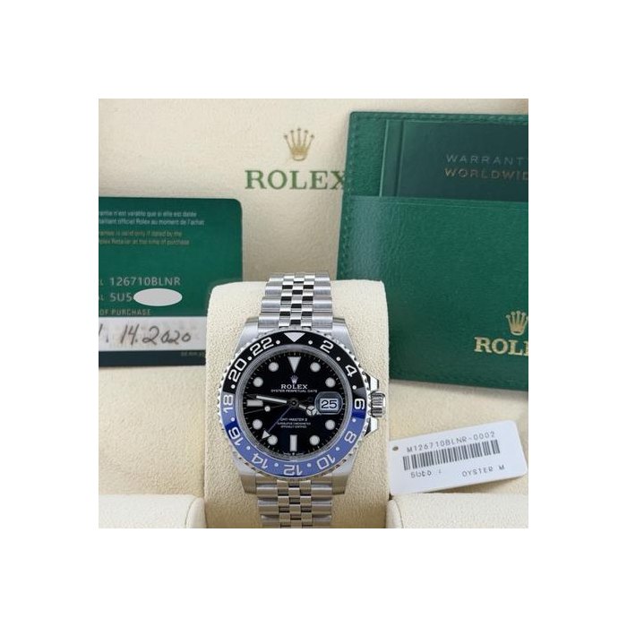 Rolex GMT-Master IIBatgirl 126710BLNR Black Blue Bezel Steel Jubilee Box Paper