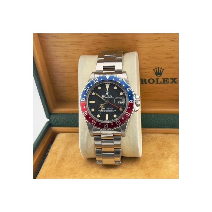 Rolex GMT-MasterVintage Rolex GMT Master Pepsi Red Blue 16750 MATTE DIAL Steel Box Booklet 40mm