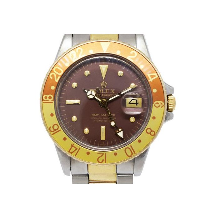Rolex GMT-Master14k YG/Steel Brown Dial Root Beer Mens 40mm ’69 Watch 1675
