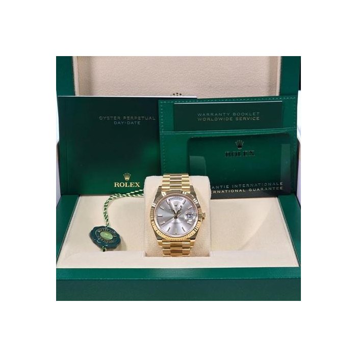 Rolex Day-Date2026 Unworn "President" 40mm Yellow Gold Silver Index Dial Ref. 228238