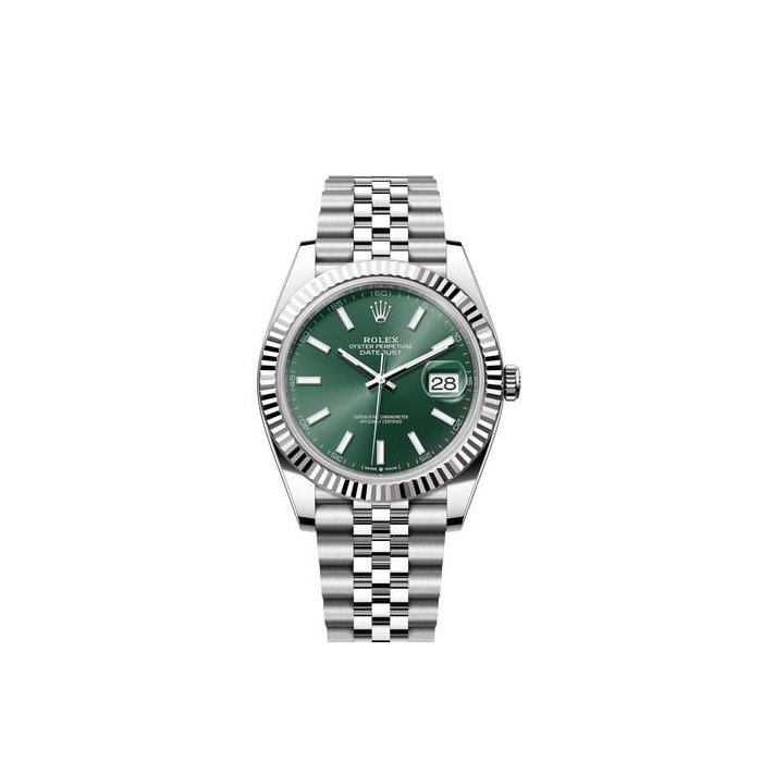 Rolex Datejust41 Mint Green Index Dial Stainless Steel Fluted Bezel Jubilee Bracelet Ref. 126334