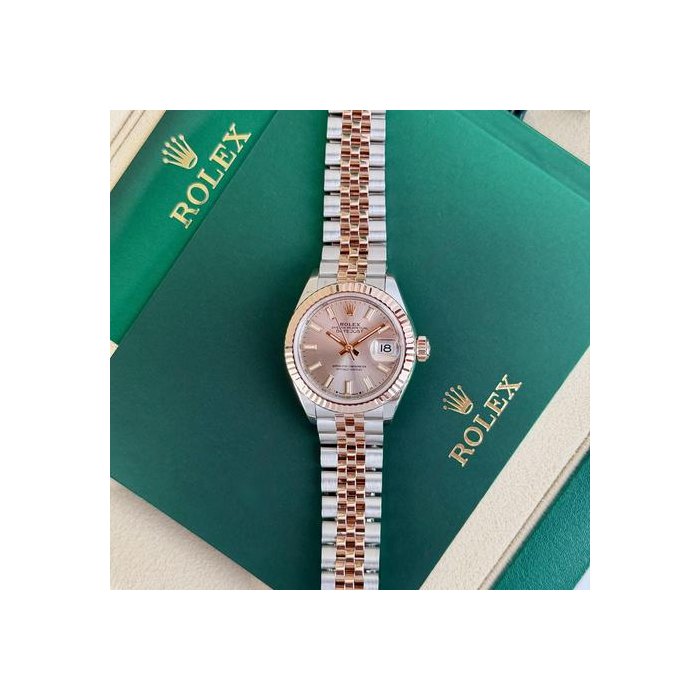 Rolex Lady-Datejust28mm 2021 Rose Pink Sundust Index Fluted Jubilee Preowned 279171