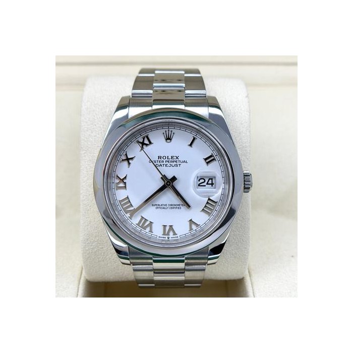 Rolex Datejust41mm White Dial Smooth Bezel Oyster Bracelet Ref 126300 Steel 2022 Roman Numerals | Warranty Card