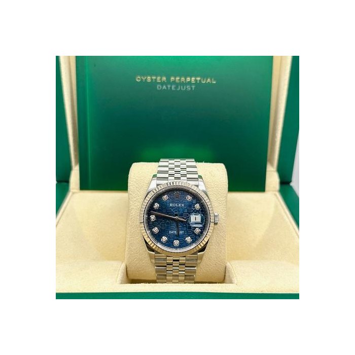 Rolex Datejust126234 36mm Blue Jubilee Diamond Dial 18K White Gold Steel Box
