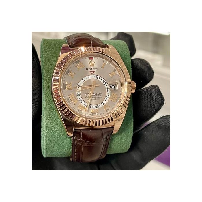 Rolex Sky-Dweller42mm Sundust Dial Rose Gold Leather Strap ref: 326135