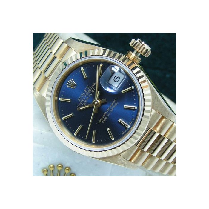 Rolex Lady-Datejust1995 Lady-Datejust President Nearly Un-Worn Boxes Papers RARE Sapphire Blue Dial 69178