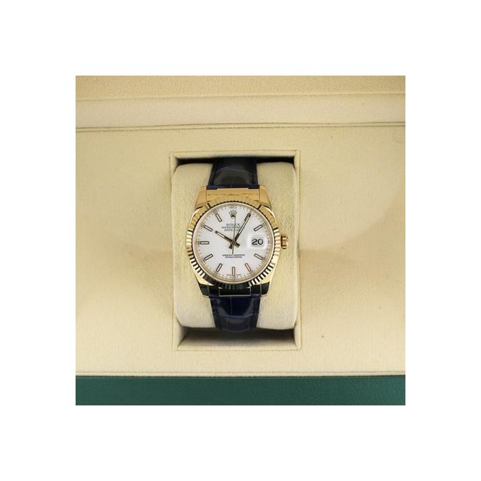 Rolex Datejust2006 Datejust 116138 White Dial Blue Leather Strap 18kt YG No Papers 36mm