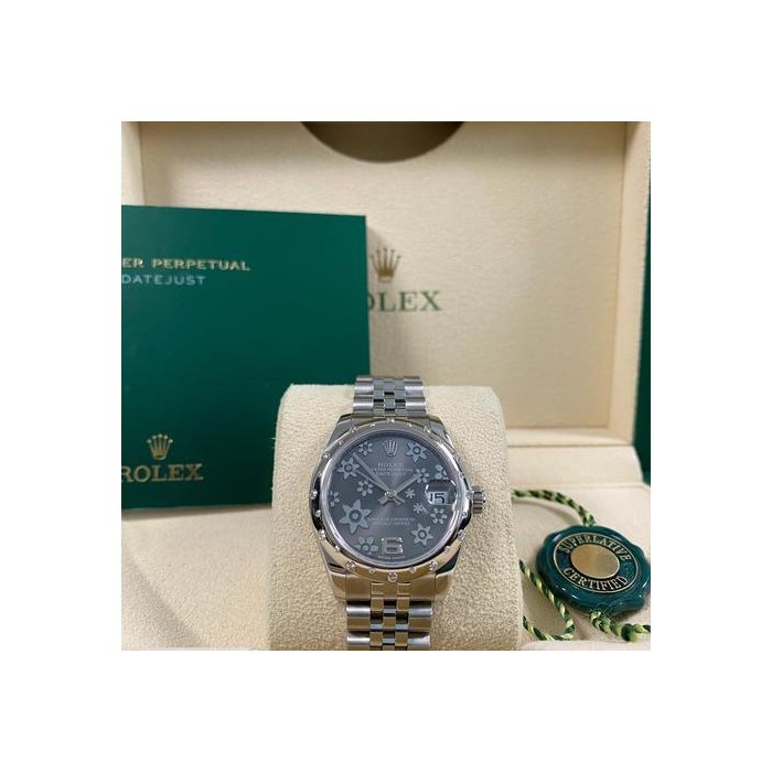 Rolex DatejustLike NEW Datejust 31 Steel Jubilee Scattered Diamond Bezel Grey Floral Dial 178344