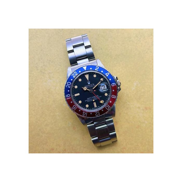 Rolex GMT-Master40mm Pepsi Circa 1978 Mk V Dial Preowned Full Set Ref. 1675