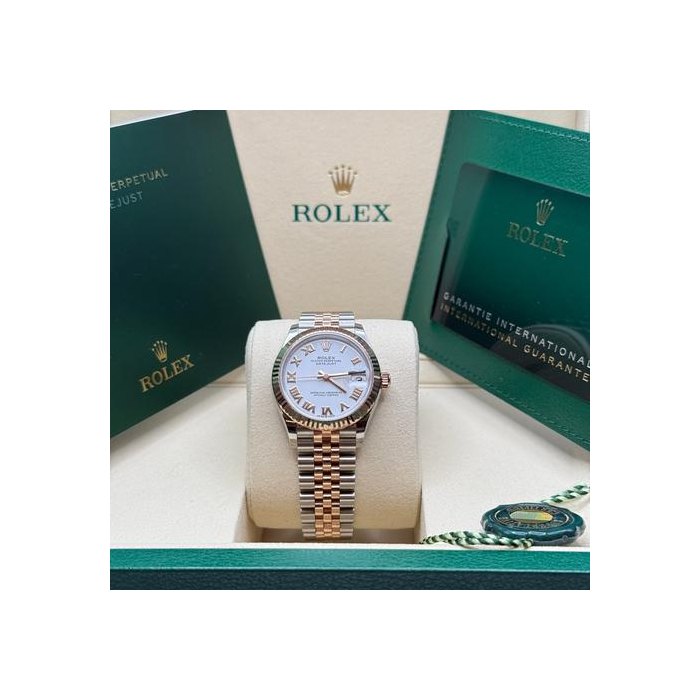 Rolex Datejust31 NEW 2025 White Roman Dial Two Tone Rose Gold Fluted Bezel Jubilee Ref. 278271