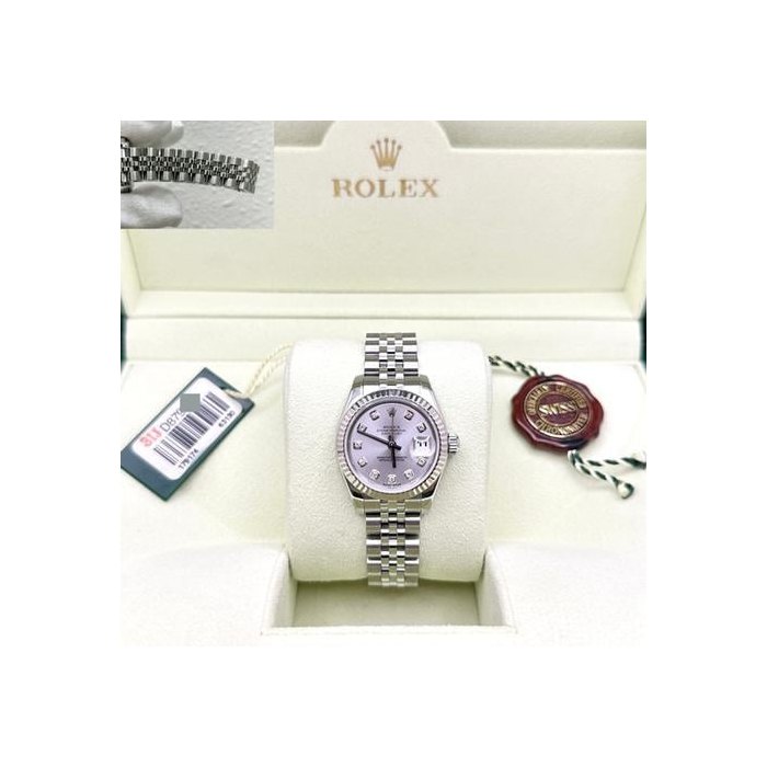 Rolex Lady-DatejustLadies Datejust 179174 26mm Silver Diamond Dial 18k Gold Steel Box Tags